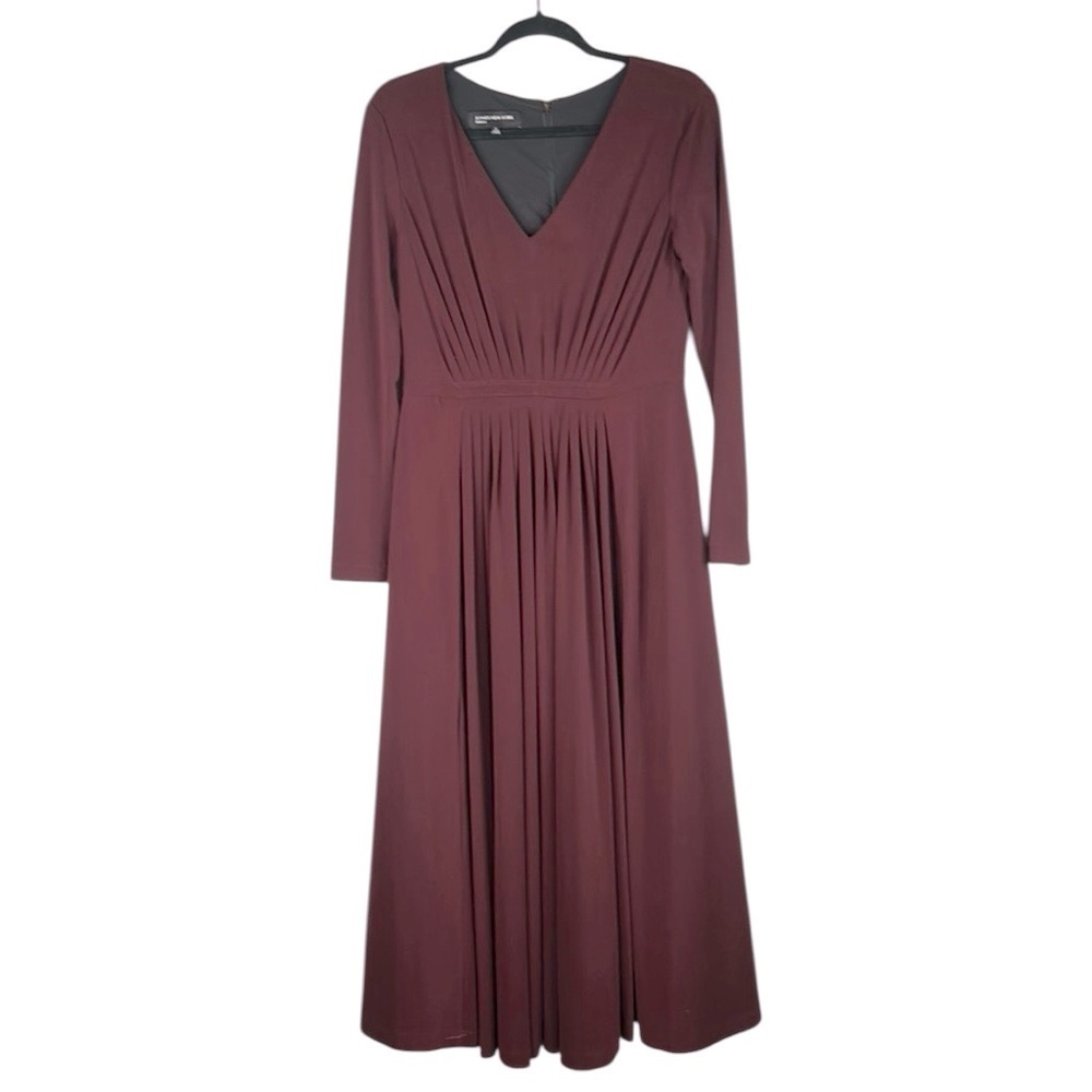 Jones New York Burgundy V-Neck Special Occasion Gathered Waist Maxi Dress Size 4